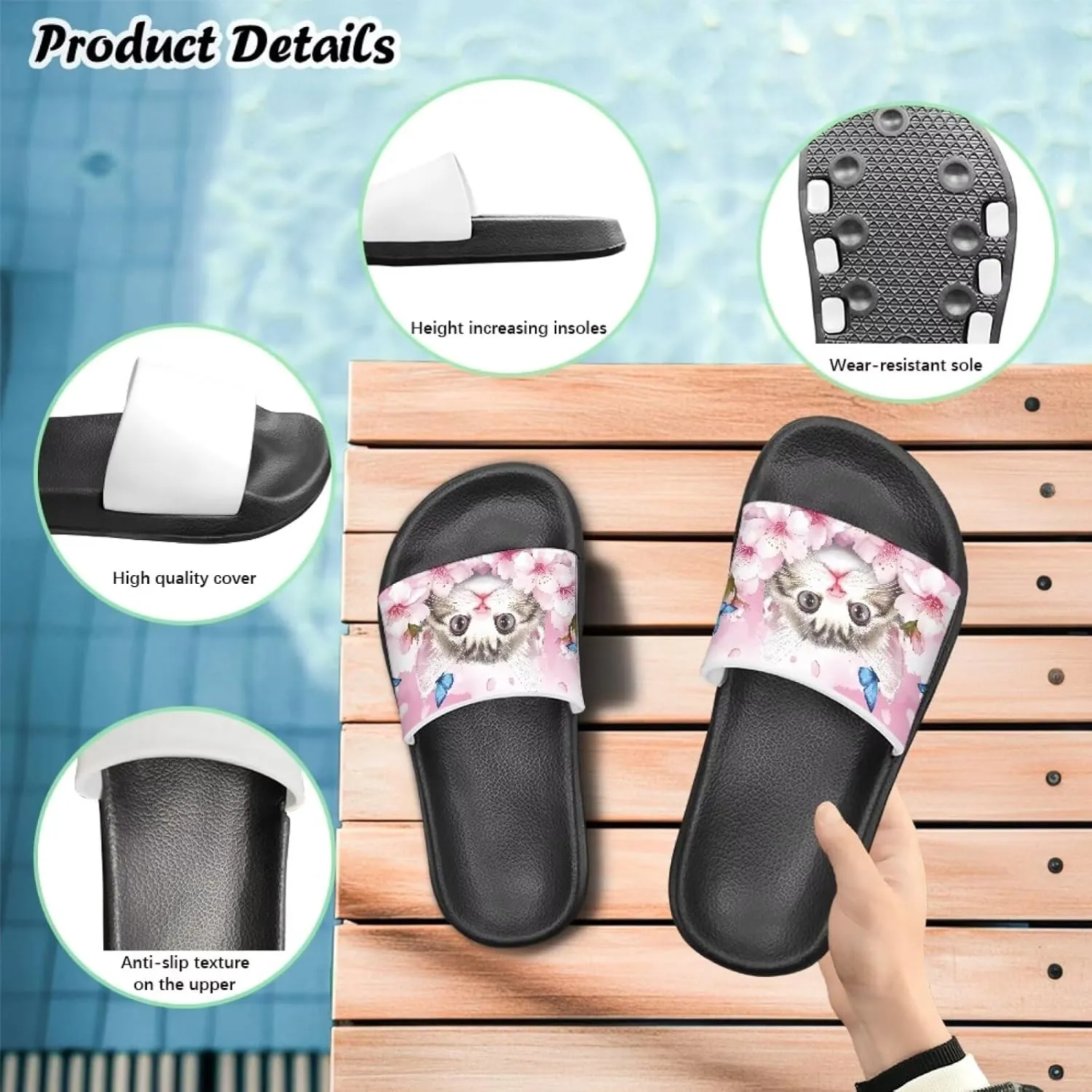 Kids Slides for Girls Shoes Summer Open Toe Slides Sandals Boys Beach Slide Kids Shower Shoes Non-Slip