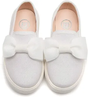 kkdom Girls Slip On Glitter Sneakers Cute Bow Lazy Tennis Shoes Loafers for Little Girls(Toddler/Little Kid/Big Kid)
