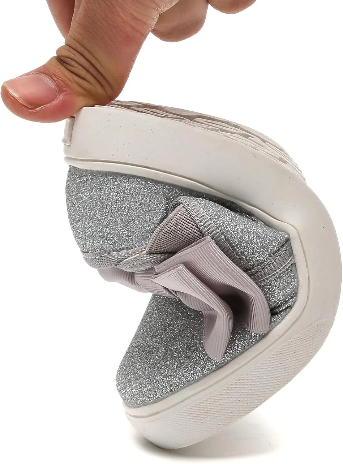 kkdom Girls Slip On Glitter Sneakers Cute Bow Lazy Tennis Shoes Loafers for Little Girls(Toddler/Little Kid/Big Kid)