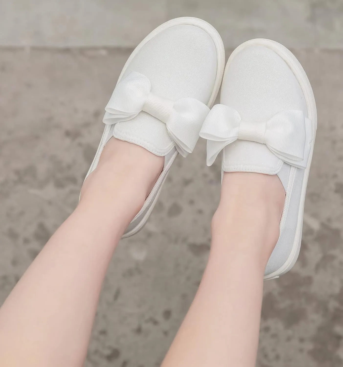 kkdom Girls Slip On Glitter Sneakers Cute Bow Lazy Tennis Shoes Loafers for Little Girls(Toddler/Little Kid/Big Kid)