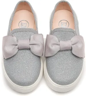 kkdom Girls Slip On Glitter Sneakers Cute Bow Lazy Tennis Shoes Loafers for Little Girls(Toddler/Little Kid/Big Kid)