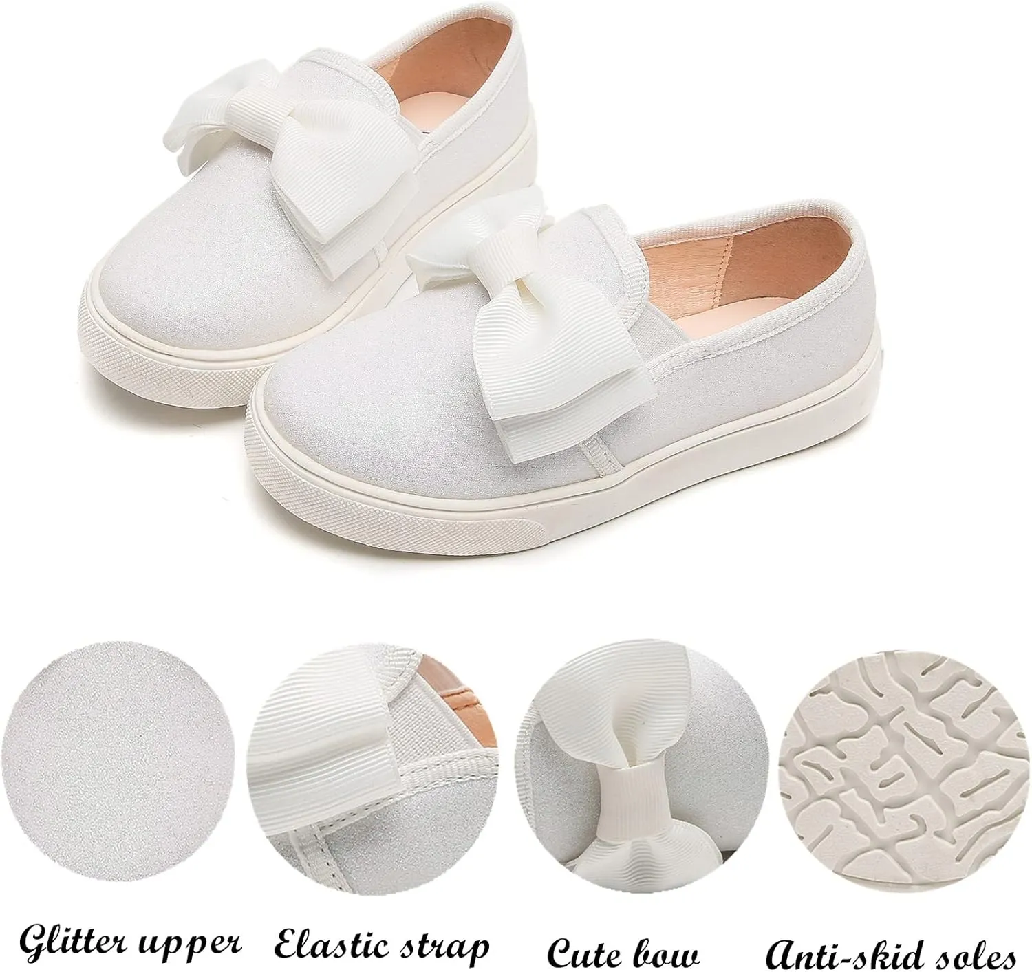 kkdom Girls Slip On Glitter Sneakers Cute Bow Lazy Tennis Shoes Loafers for Little Girls(Toddler/Little Kid/Big Kid)