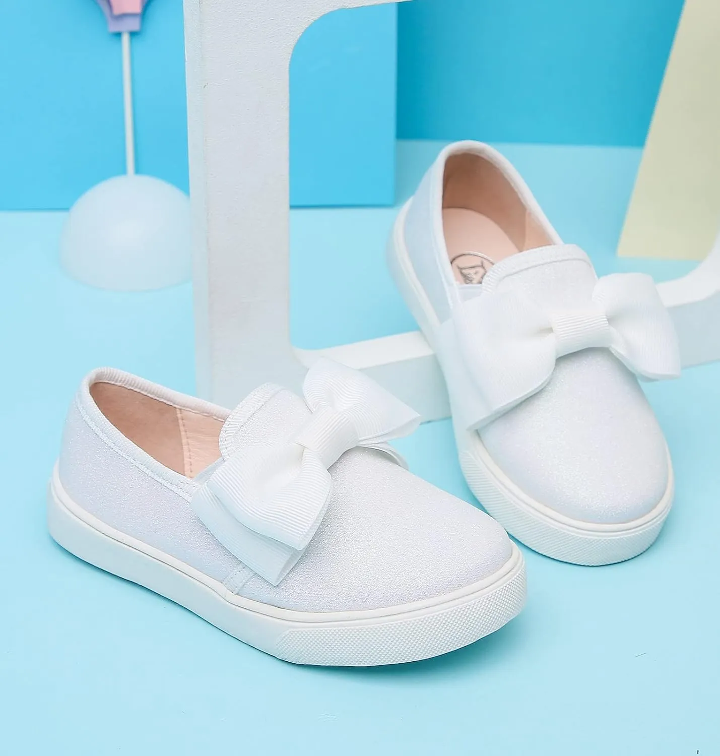 kkdom Girls Slip On Glitter Sneakers Cute Bow Lazy Tennis Shoes Loafers for Little Girls(Toddler/Little Kid/Big Kid)