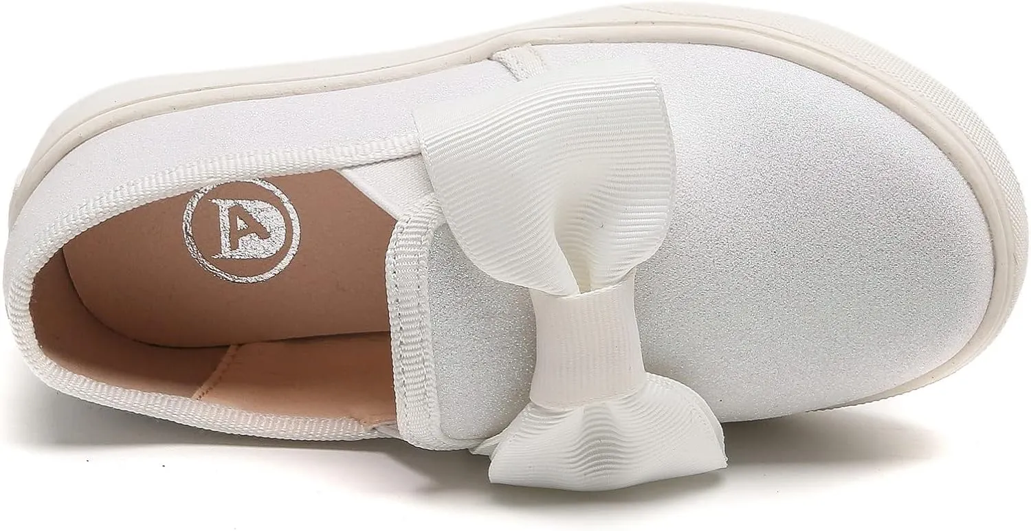 kkdom Girls Slip On Glitter Sneakers Cute Bow Lazy Tennis Shoes Loafers for Little Girls(Toddler/Little Kid/Big Kid)