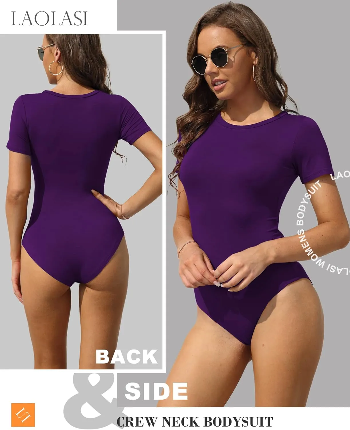 LAOLASI Women's Crew Neck Round Neck Short Sleeves Slim Fit Casual Basic Extender Bodysuit Daily Jumpsuit T Shirts