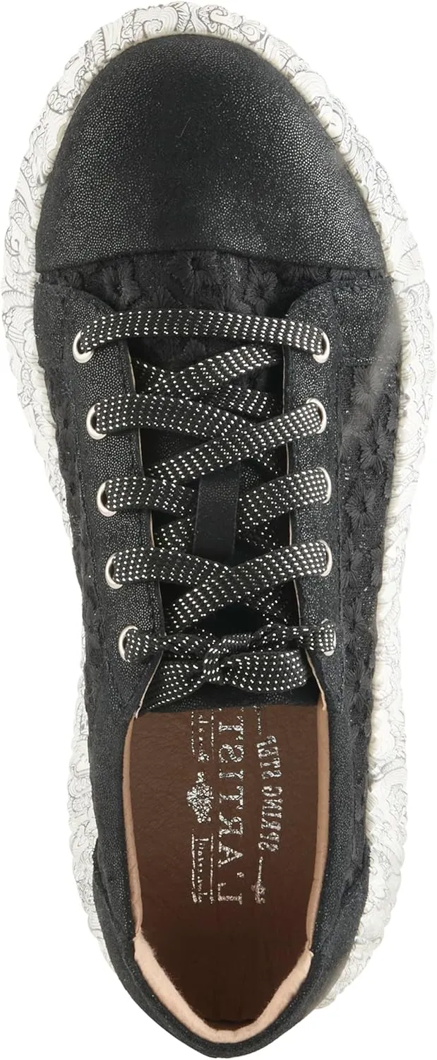 L'Artiste Women's SNEAKHEART Lace-Up Sneakers – Metallic Floral Embroidery, Breathable Mesh, Removable Insole, Street-Chic Design