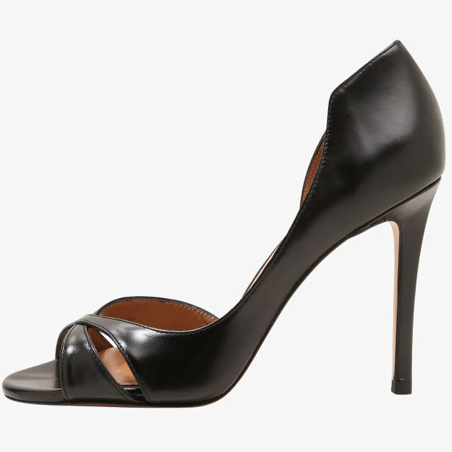 LEHOOR Women's Peep Toe Stiletto High Heels Cross Strap D'Orsay Sandals Slip On Retro 3.5 Inch Stiletto Heel Pumps Open Toe Side Cut Sandals Matte Leather Sexy Office Wedding Party 4-13 M US