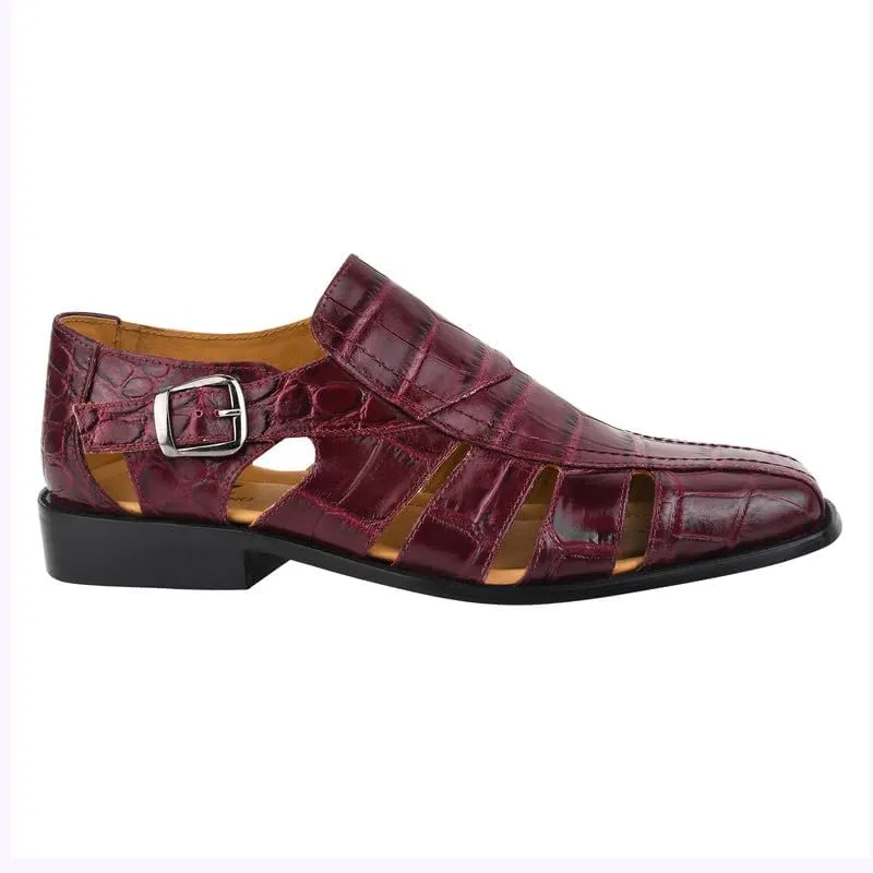 LIBERTYZENO Mens Fisherman Closed Toe Sandals Crocodile Print Genuine Leather Buckle Closure Casual Dress Shoes