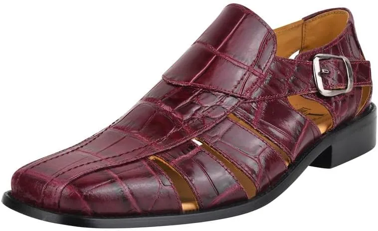 LIBERTYZENO Mens Fisherman Closed Toe Sandals Crocodile Print Genuine Leather Buckle Closure Casual Dress Shoes