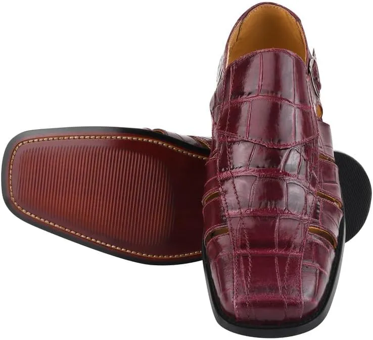 LIBERTYZENO Mens Fisherman Closed Toe Sandals Crocodile Print Genuine Leather Buckle Closure Casual Dress Shoes