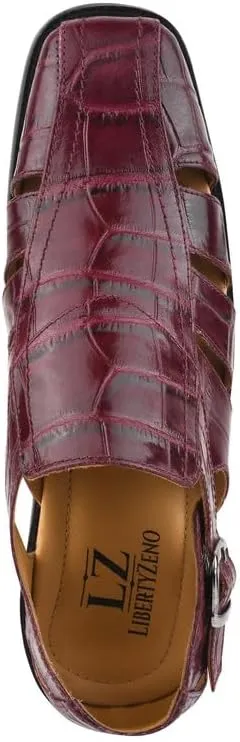 LIBERTYZENO Mens Fisherman Closed Toe Sandals Crocodile Print Genuine Leather Buckle Closure Casual Dress Shoes