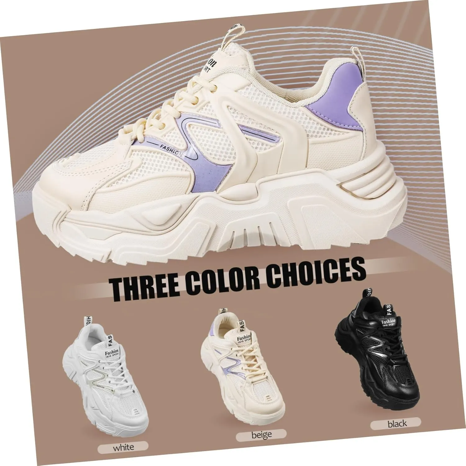 LIFKOME 1 Pair Chunky Sneakers Womens Chunky Sneakers Womens Sneakers Fashion Sneakers Womens Athletic Shoes Size 36 Black 6