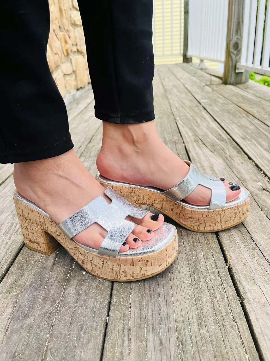 Liliana Women's Chunky heel Slip On Platform Heeled Sandals