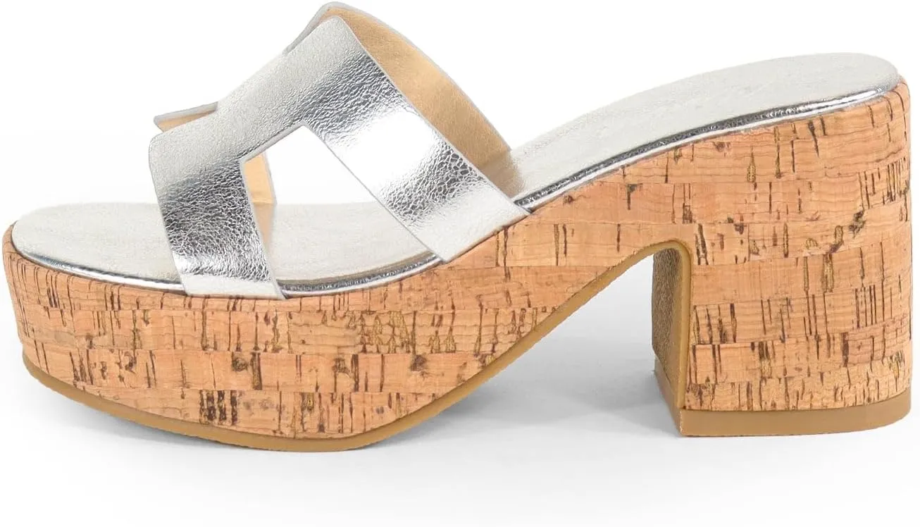 Liliana Women's Chunky heel Slip On Platform Heeled Sandals