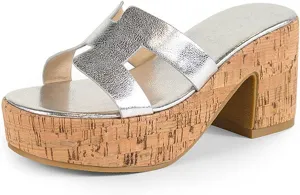 Liliana Women's Chunky heel Slip On Platform Heeled Sandals