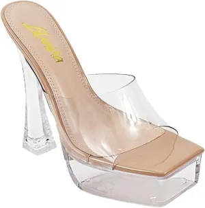 Liliana Women's Clear Platform Slip On Heel Sandals