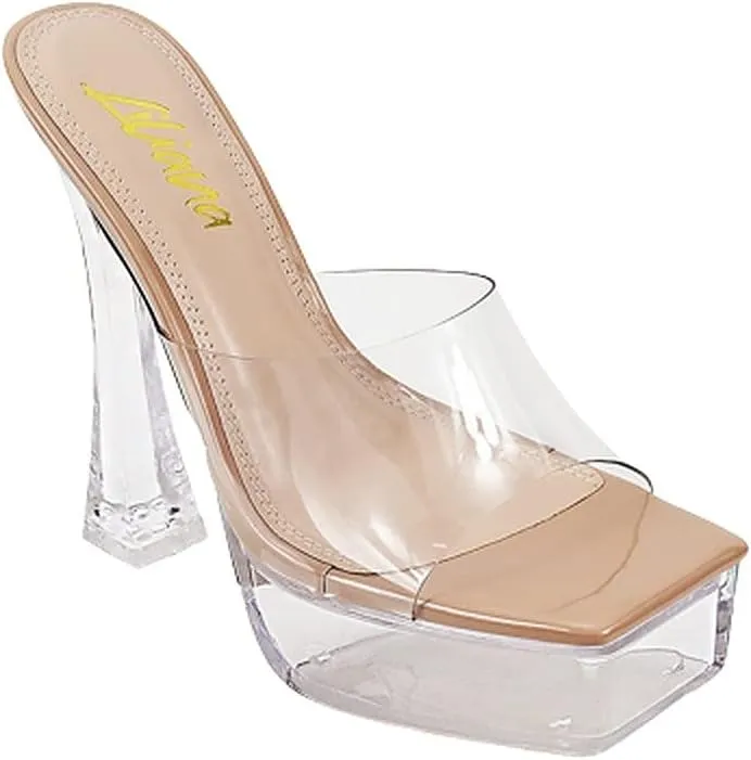 Liliana Women's Clear Platform Slip On Heel Sandals