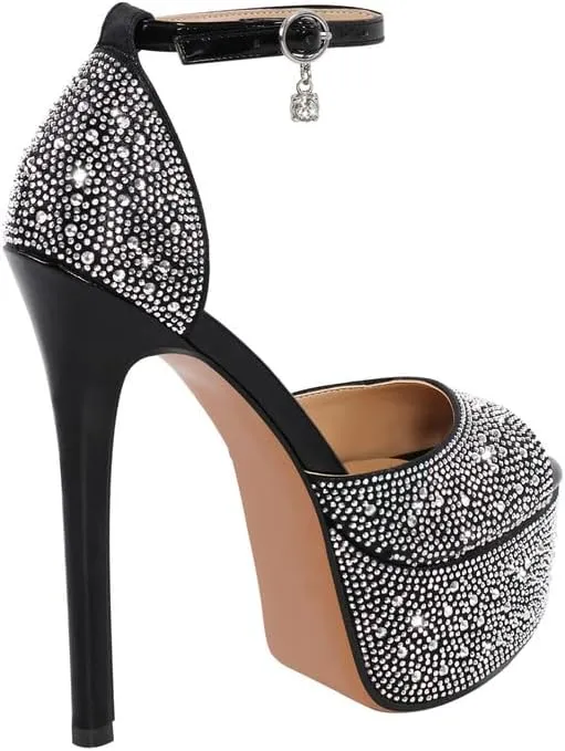 LISHAN Women's Round Open Toe Platform Clear High Heel Zip Up Sandals