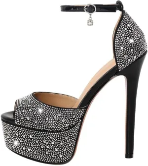LISHAN Women's Round Open Toe Platform Clear High Heel Zip Up Sandals