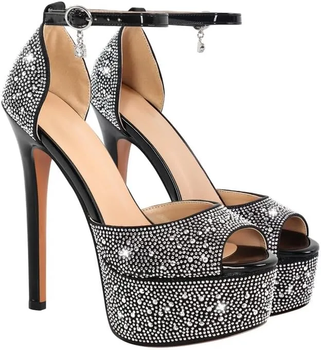 LISHAN Women's Round Open Toe Platform Clear High Heel Zip Up Sandals