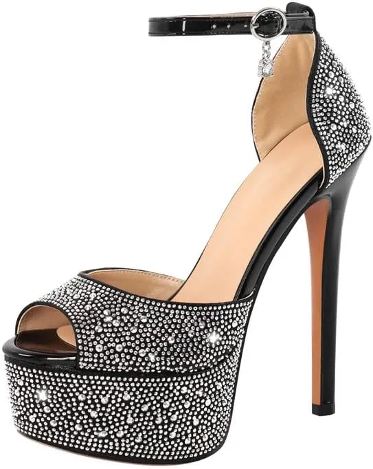 LISHAN Women's Round Open Toe Platform Clear High Heel Zip Up Sandals