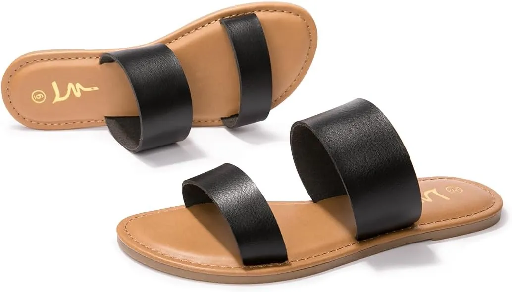 LM Women's Braided Slide Sandals Open Toe Two Band Slip On Flat Sandals Casual Summer Sandals