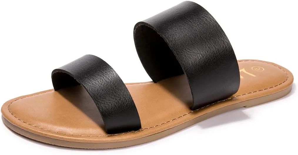 LM Women's Braided Slide Sandals Open Toe Two Band Slip On Flat Sandals Casual Summer Sandals