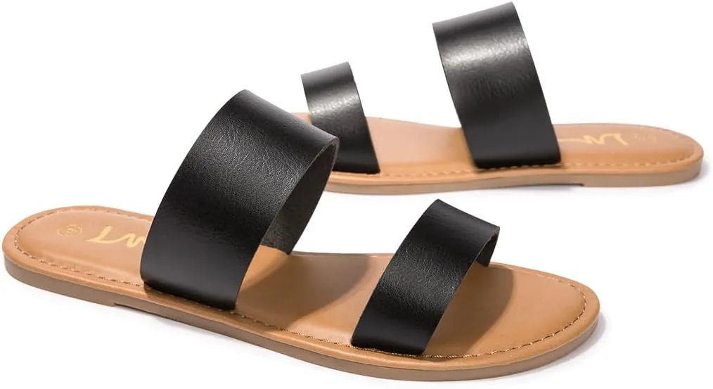 LM Women's Braided Slide Sandals Open Toe Two Band Slip On Flat Sandals Casual Summer Sandals