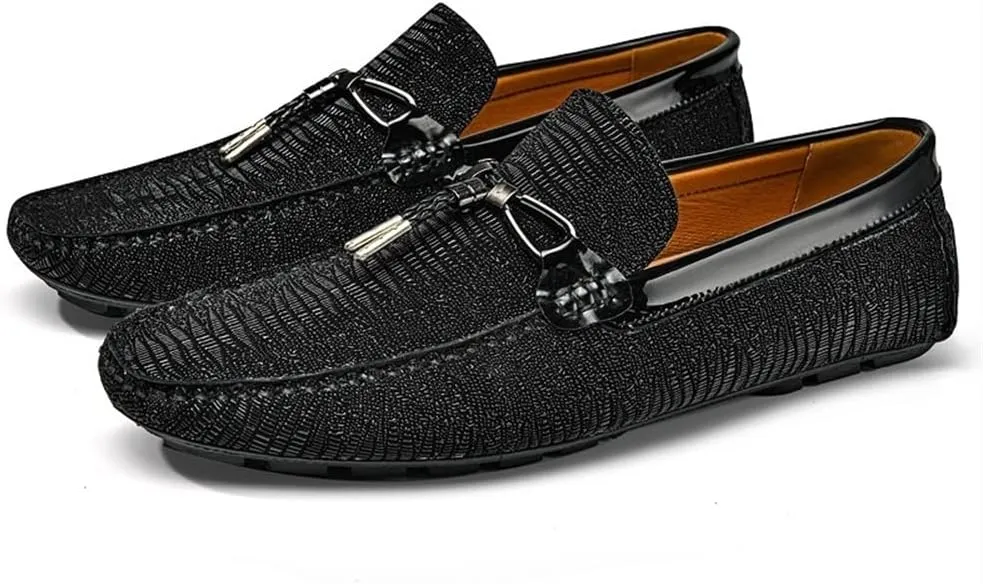 Loafers for Men Round Toe Shiny Vegan Leather Flat Heel Comfortable Anti-Slip Party Wedding Slip-on