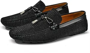 Loafers for Men Round Toe Shiny Vegan Leather Flat Heel Comfortable Anti-Slip Party Wedding Slip-on