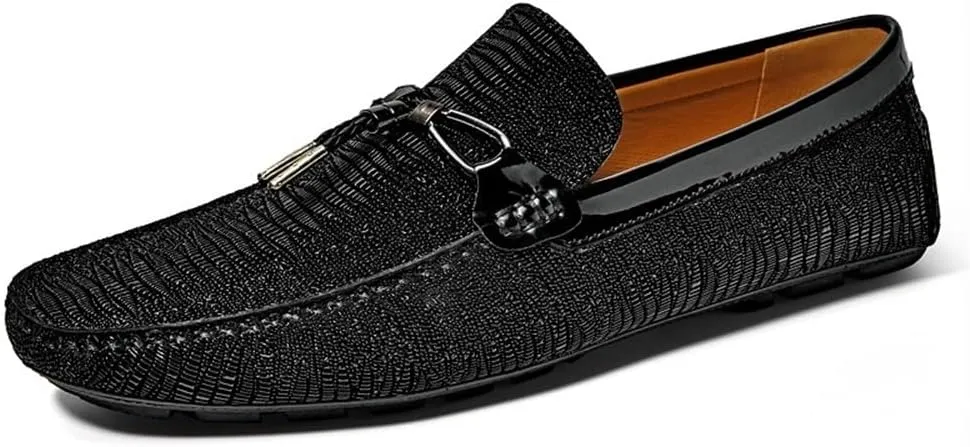 Loafers for Men Round Toe Shiny Vegan Leather Flat Heel Comfortable Anti-Slip Party Wedding Slip-on