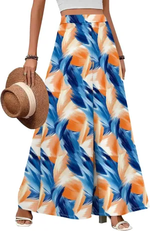 LOAIHA Women's Palazzo Pants High Waist Wide Leg Pants Artistic Loose Trousers Casual Summer Holiday Loose Fit Trousers
