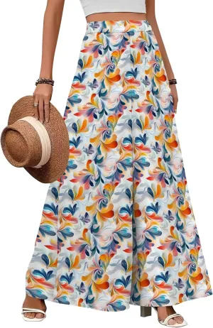 LOAIHA Women's Palazzo Pants High Waist Wide Leg Pants Artistic Loose Trousers Casual Summer Holiday Loose Fit Trousers