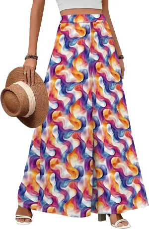 LOAIHA Women's Palazzo Pants High Waist Wide Leg Pants Artistic Loose Trousers Casual Summer Holiday Loose Fit Trousers