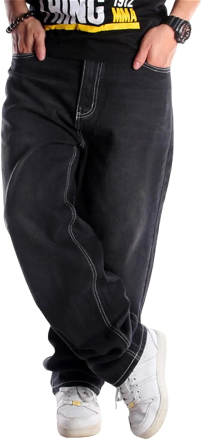 LUOBANIU Men's Vintage Hip Hop Style Baggy Jeans Denim Loose Fit Dance Skateboard Pants