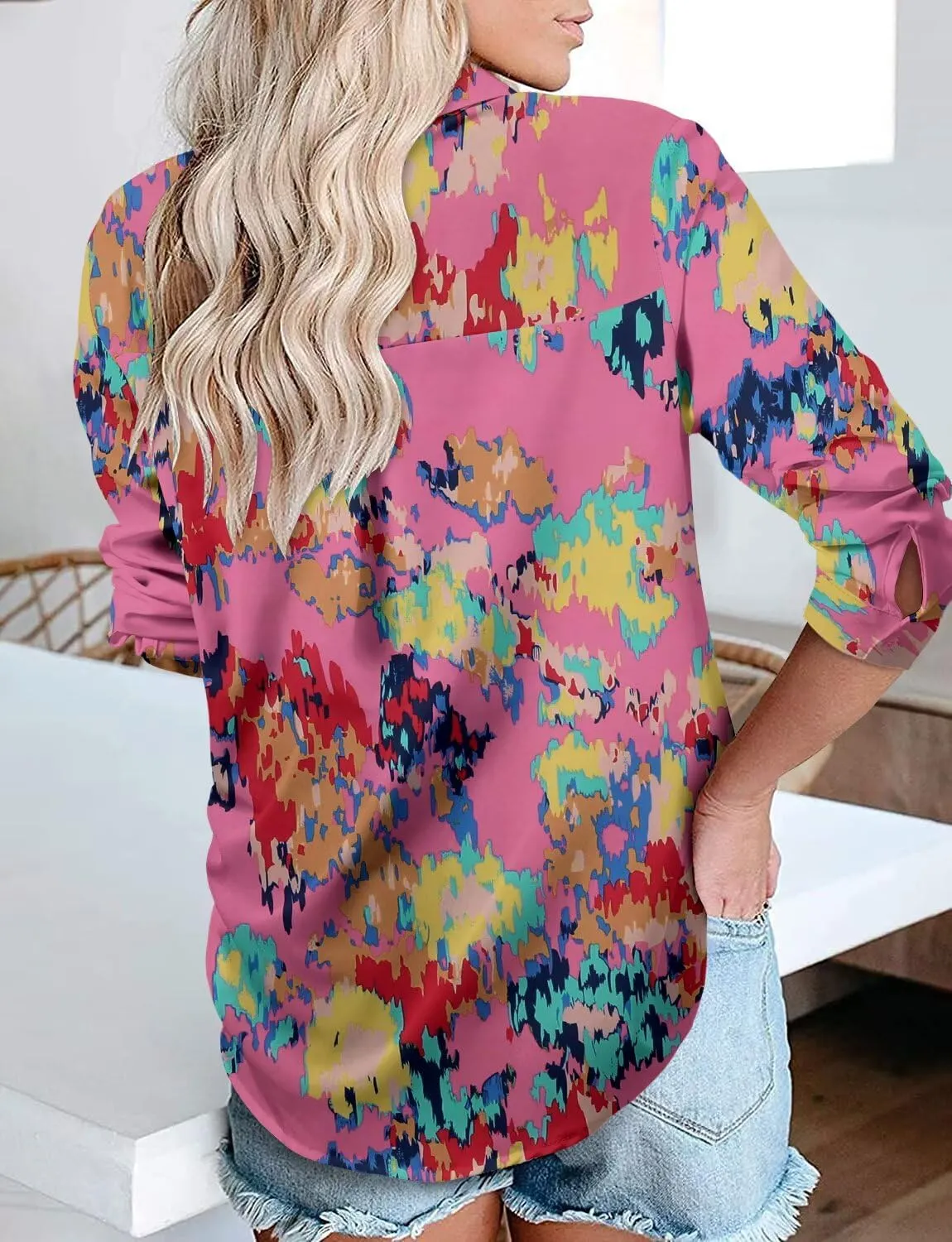 Magritta Women's Shirts Fashion Casual Loose Fit Long Sleeve Button Down Lightweight Collared Blouse Tops