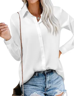 Magritta Women's Shirts Fashion Casual Loose Fit Long Sleeve Button Down Lightweight Collared Blouse Tops