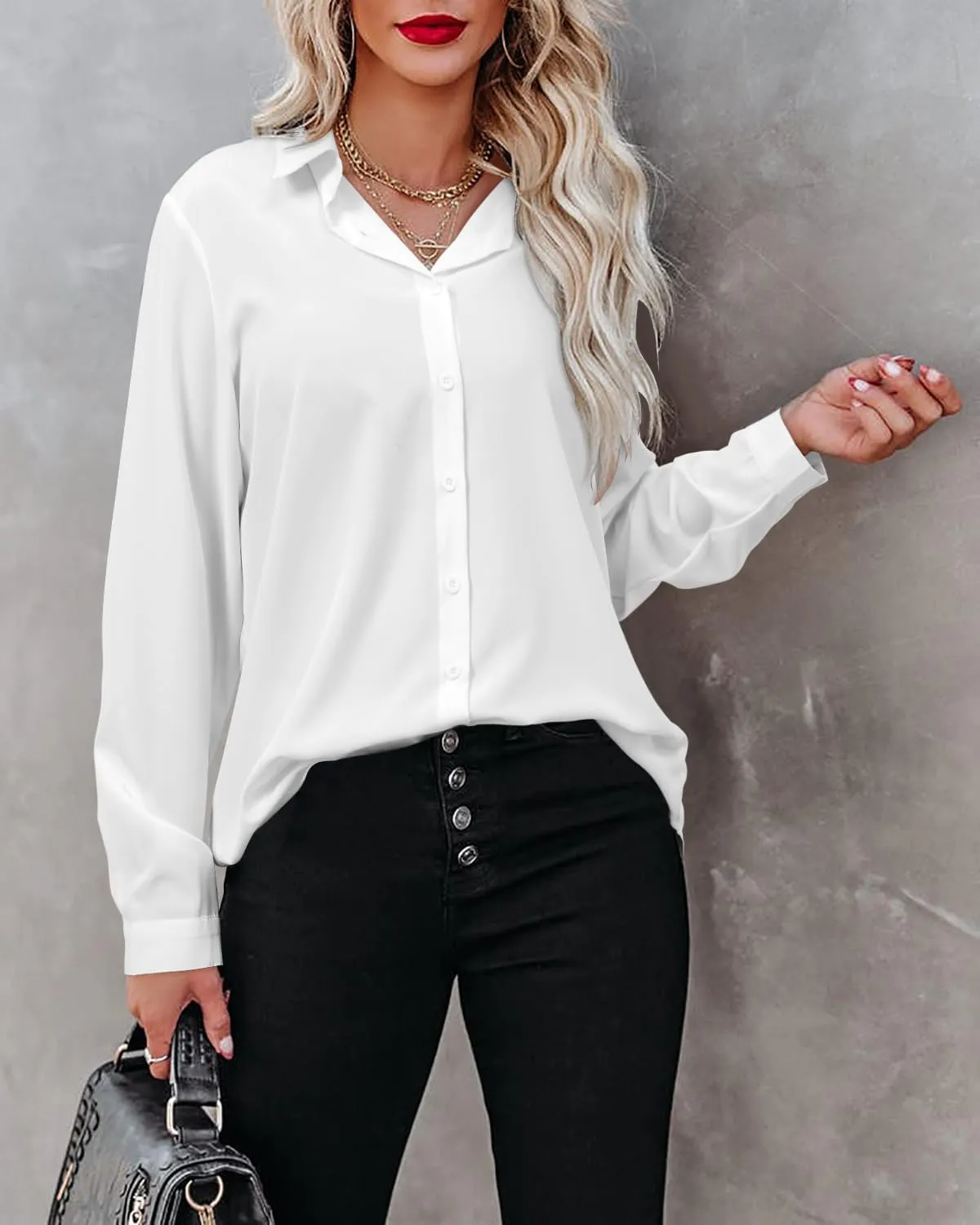 Magritta Women's Shirts Fashion Casual Loose Fit Long Sleeve Button Down Lightweight Collared Blouse Tops
