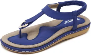 Meeshine Women's Bohemia Flip Flops Summer Beach T-Strap Flat Sandals Comfort Walking Shoes