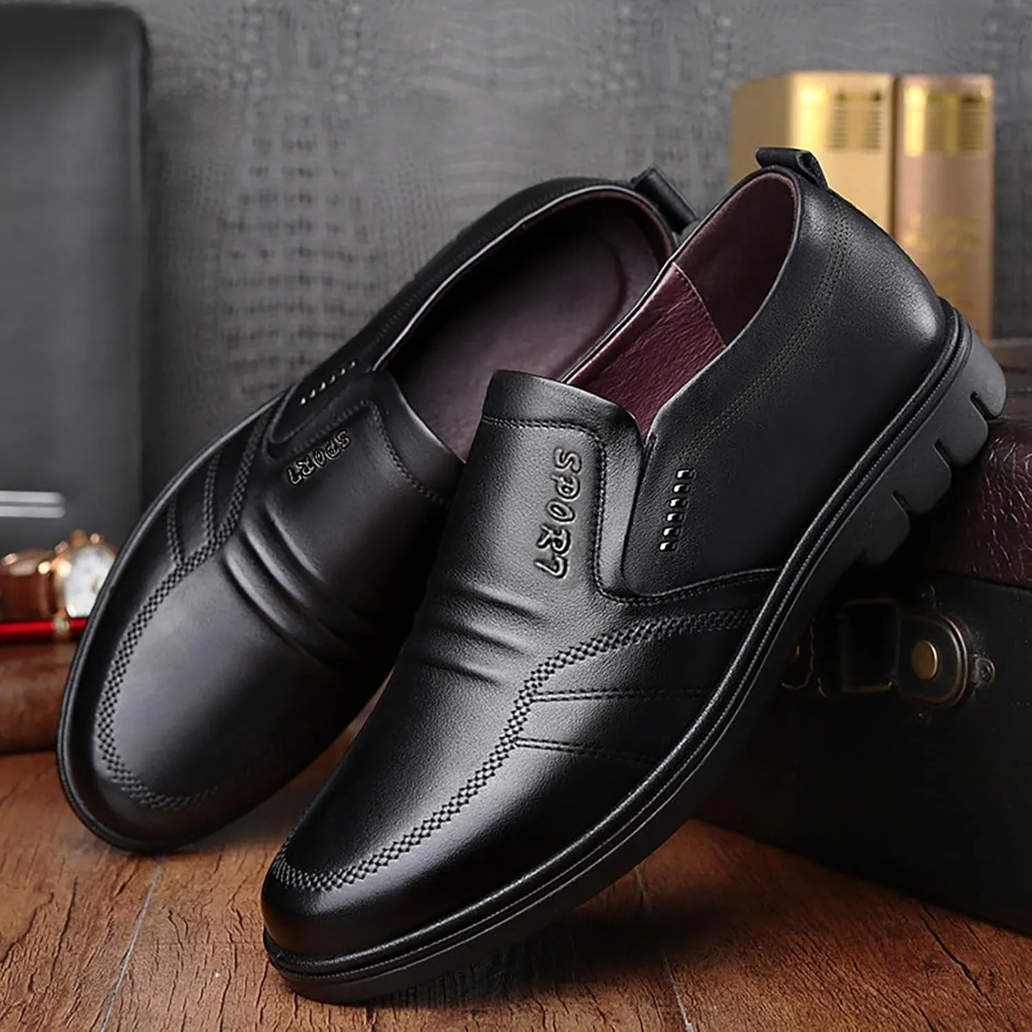Men Leather Shoes Fashionable and Casual Style New Flat Bottomed Soft Sole Slip On Comfortable Size 14 Mens Casual Shoes Wate