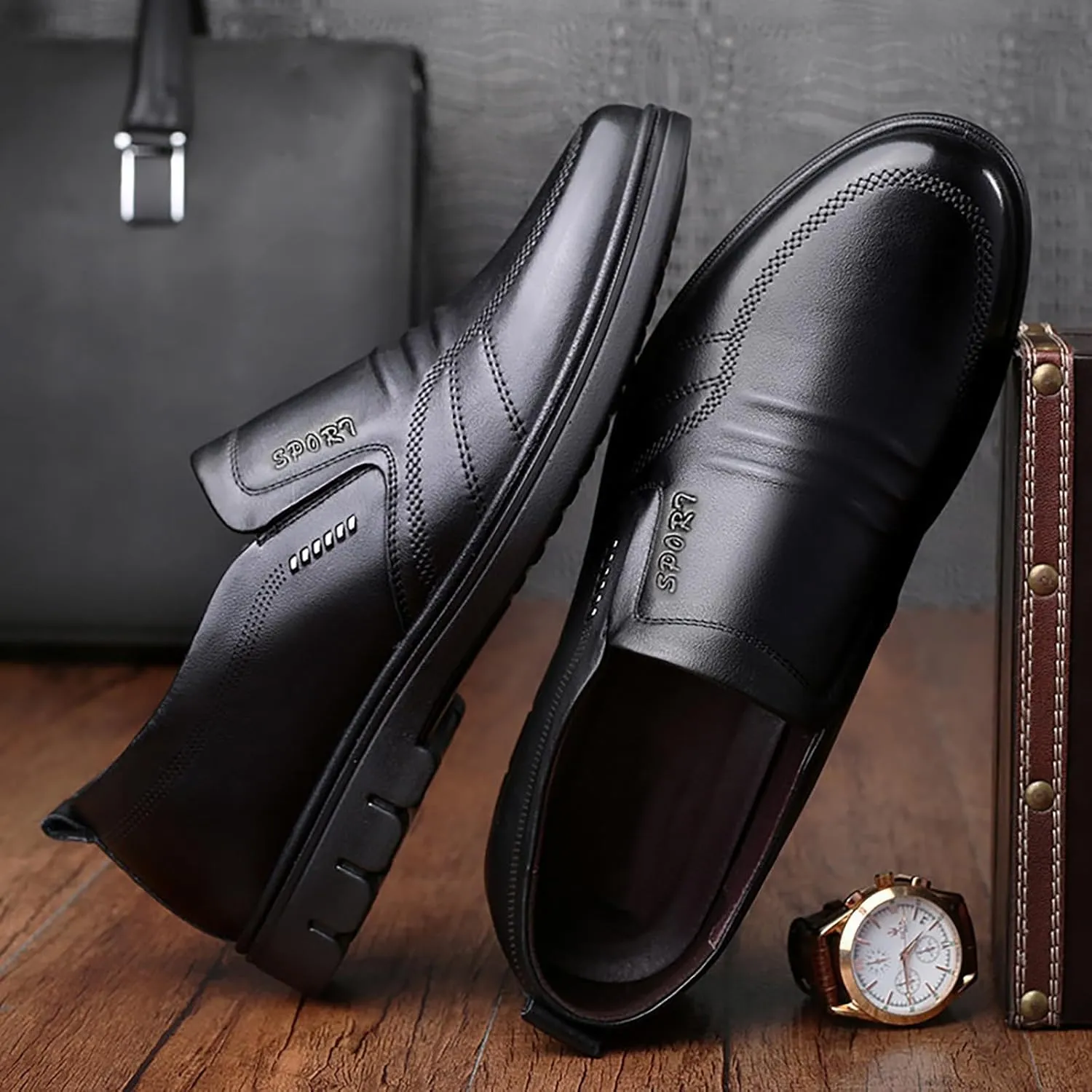Men Leather Shoes Fashionable and Casual Style New Flat Bottomed Soft Sole Slip On Comfortable Size 14 Mens Casual Shoes Wate