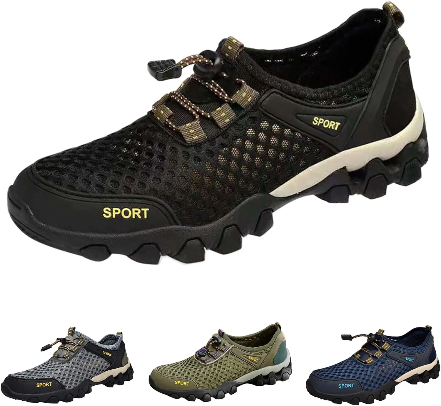 Men Summer Mesh Breathable Hiking Shoes Comfortable Walking Shoes Outdoor Travel Shoes Fashion Casual Sneaker Laces Mens