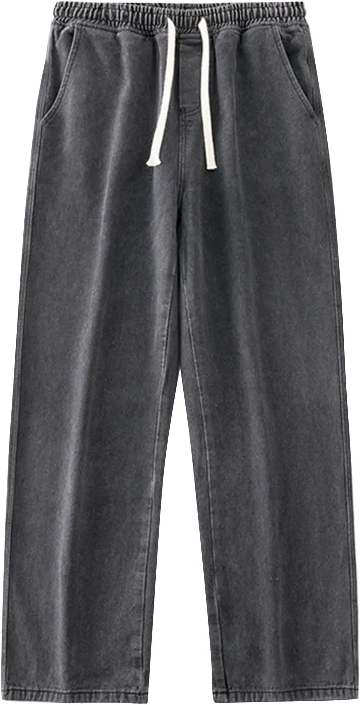Men's Baggy Hip Hop Jeans Wide Leg Skater Denim Pants Casual Loose Fit Long Trousers Streetwear