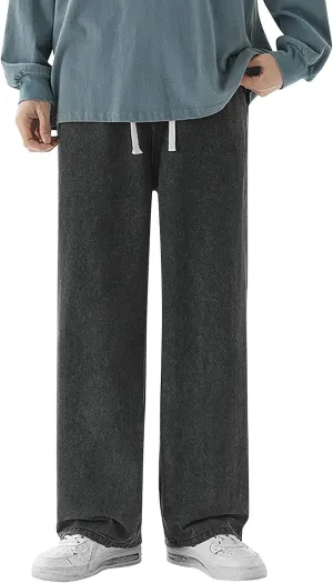 Men's Baggy Hip Hop Jeans Wide Leg Skater Denim Pants Casual Loose Fit Long Trousers Streetwear