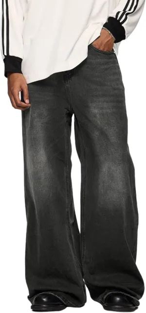 Men's Baggy Jeans Wide Leg Solid Color Y2k Denim Pants Streetwear Loose Fit Trousers