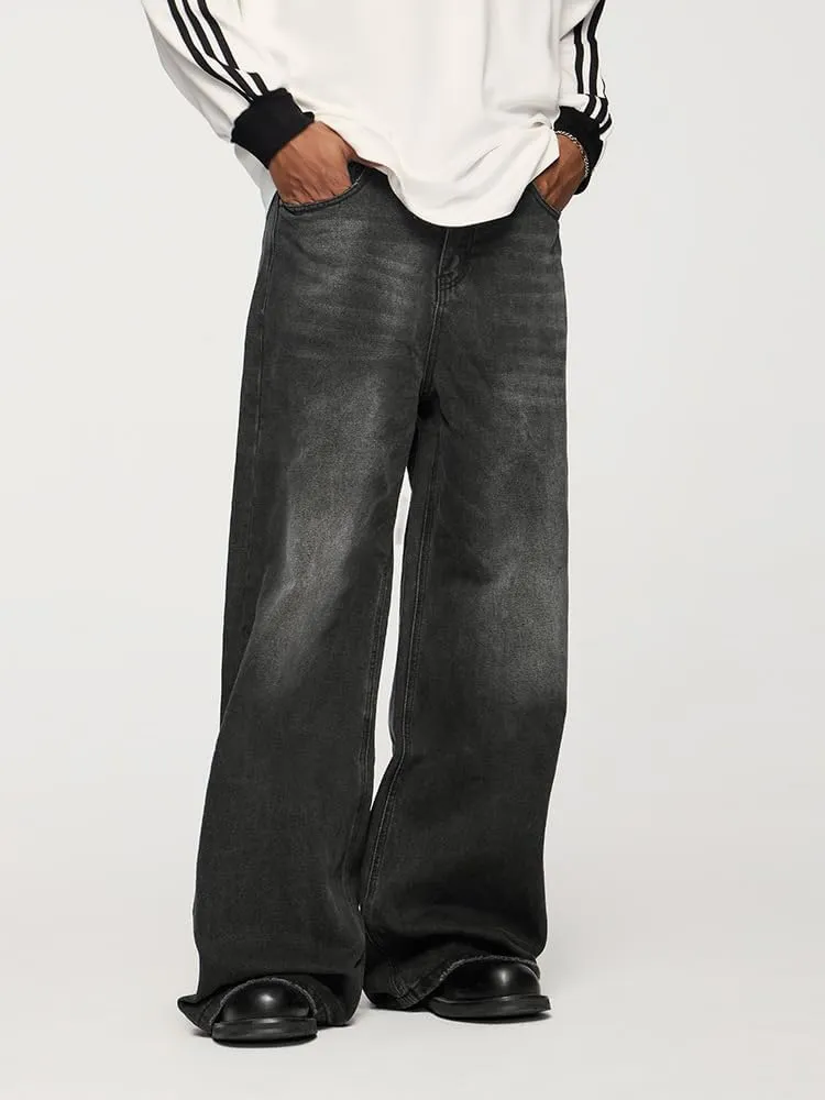 Men's Baggy Jeans Wide Leg Solid Color Y2k Denim Pants Streetwear Loose Fit Trousers