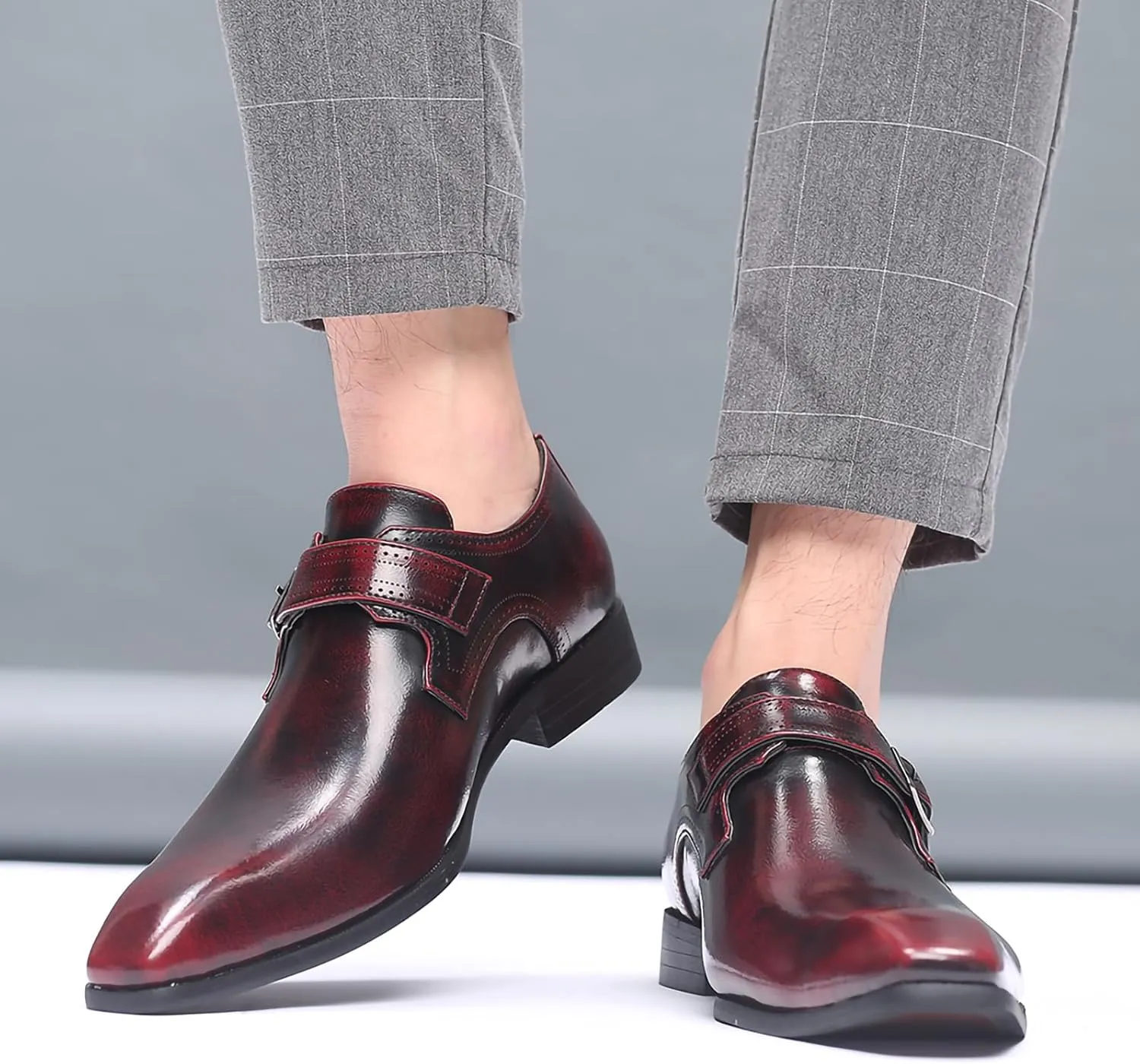 Men's Dress Cap Toe Shoes Monk Slip On Loafers Stylish and Comfort Patent PU Leather Business Low Casual Urban Commuting Shoes