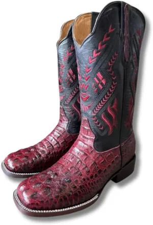Men's Exotic Pattern Western Cowboy Slip-On Square Toe Boots in Leather-Alex Series Snake, Caiman & Ostrich Styling bota de vaquero para hombre