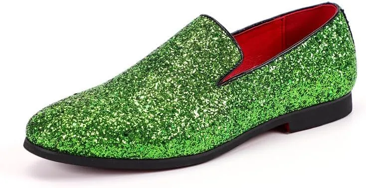 Men's Loafers Shoes Pointed Toe Shiny PU Leather Smoking Shoes Lightweight Flat Heel Flexible Walking Outdoor Slip On