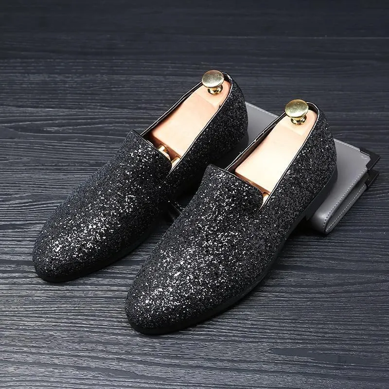 Men's Loafers Shoes Pointed Toe Shiny PU Leather Smoking Shoes Lightweight Flat Heel Flexible Walking Outdoor Slip On